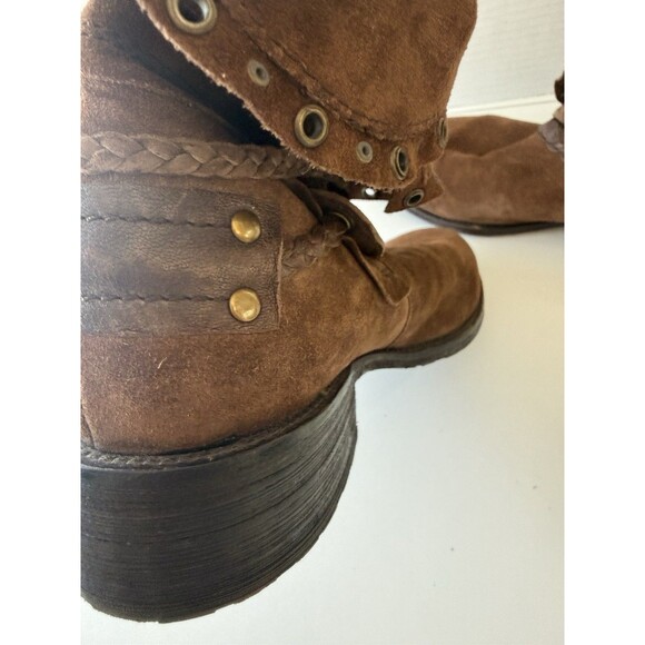 TRASK Women's Brown Suede Ankle Boots- SZ 9.5 36-01342 fold over braided detail - Picture 15 of 15